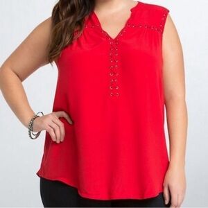 Torrid Sleeveless Red Lightweight Lace Up Front & Neck Detail Shirt Top Size 4XL